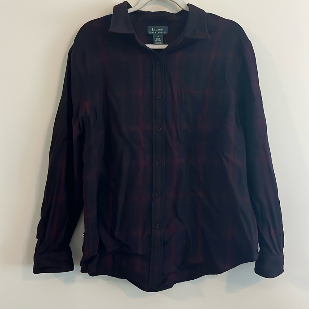 Lauren Ralph Lauren‎ Wool Plaid Flannel Button Down Shirt Womens 2X Outdoor Prep